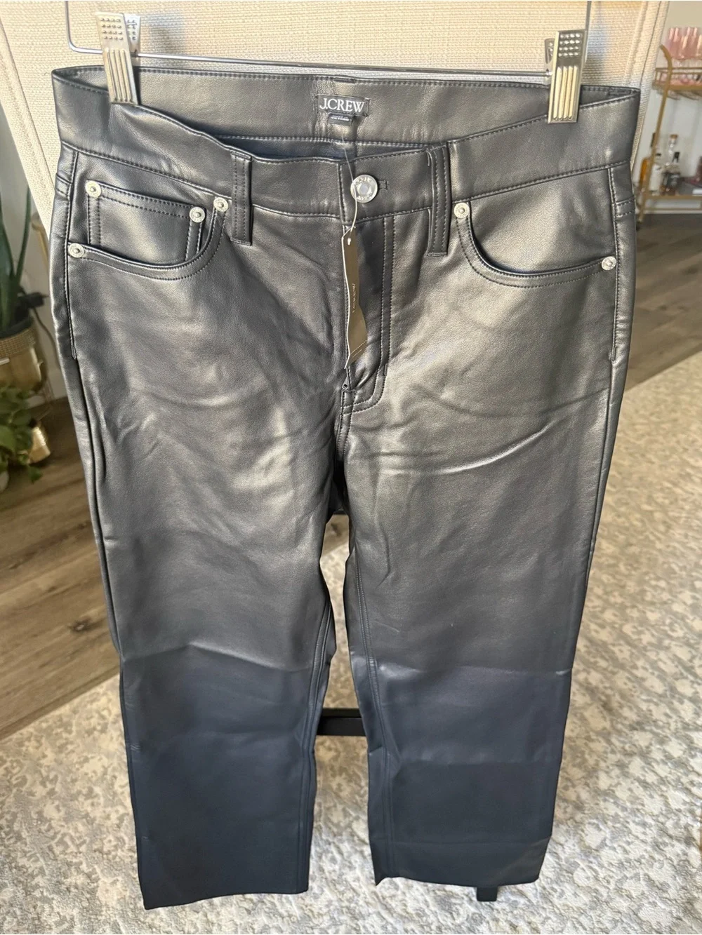 J. Crew Slim Wide-Leg Faux Leather Pants NWT Black Size 24 MSRP $158